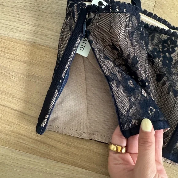 Navy Lace Corset Bralette with Adjustable Straps and Boning - Picture 3 of 5